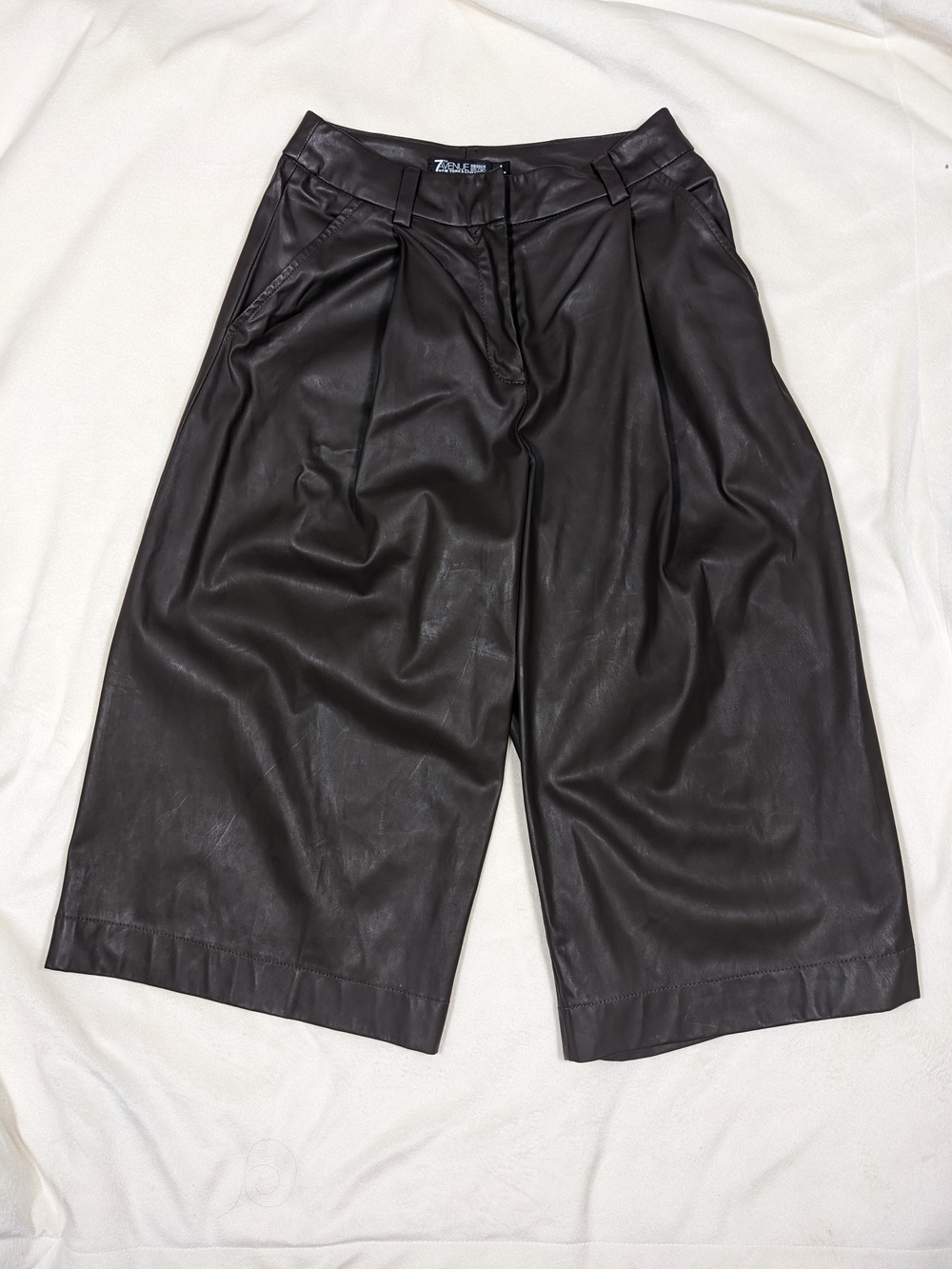 Zara Black Faux Leather Cropped Wide-Leg Culotte Pants